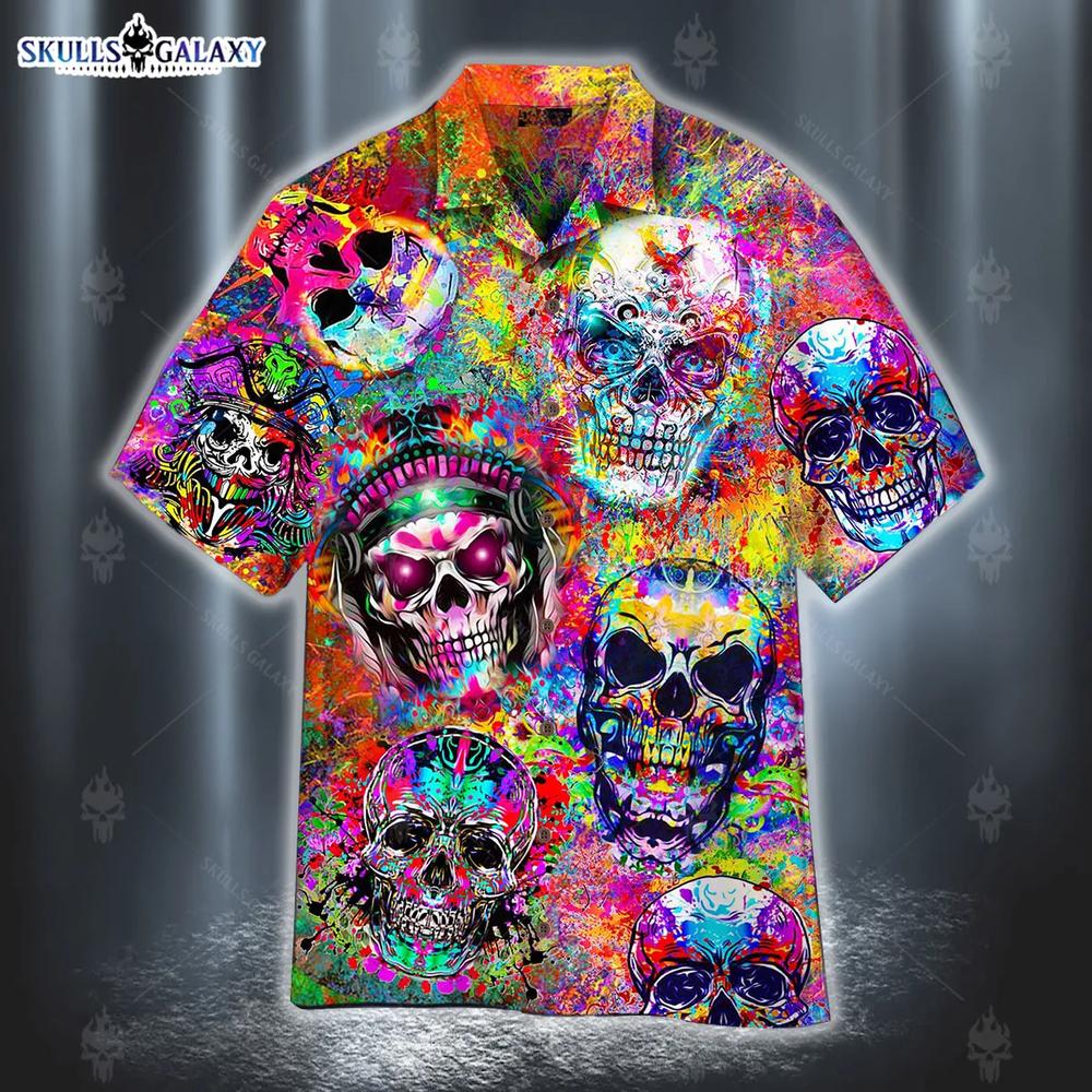 Crazy Colorful Skull Art Hawaiian Shirt Unisex Adult