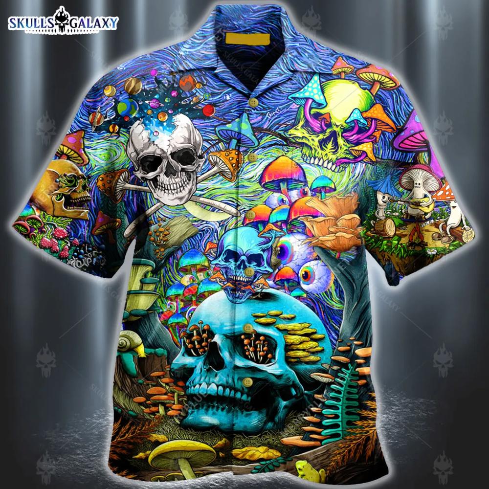 Die Once Live Forever Skull Mushroom Unisex Hawaiian Shirt