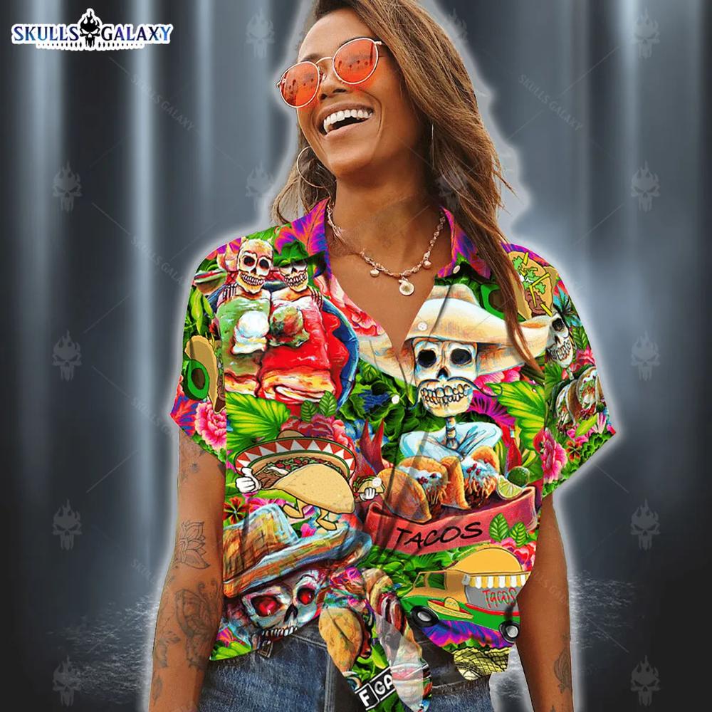 Hawaiian Aloha Shirt For Women You Had Me At Tacos Colorful Skull Hawaii Shirt