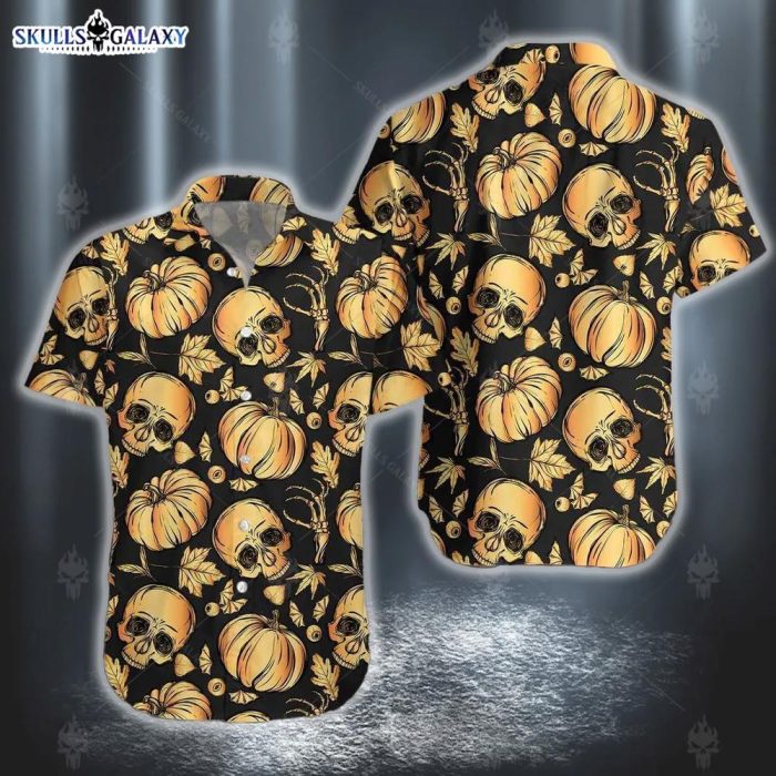 Hawaiian Aloha Shirt Halloween Pumpkin And Skull Pattern