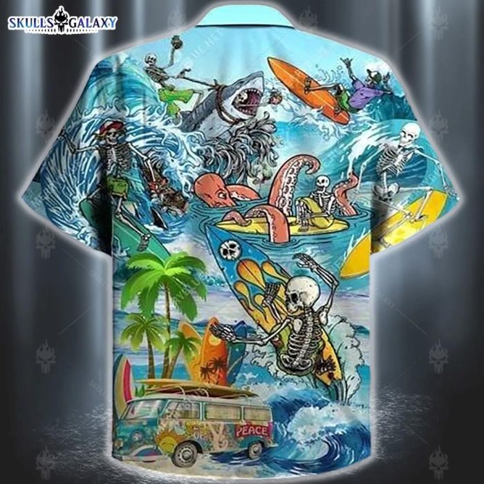 Hawaiian Aloha Shirt Skull Surf To Live